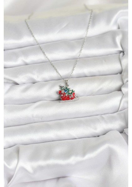 316L Çelik Zincir Gümüş Renk Kızak ve Çam Ağacı Figürlü Yılbaşı Temalı Kadın Kolye fiyatları