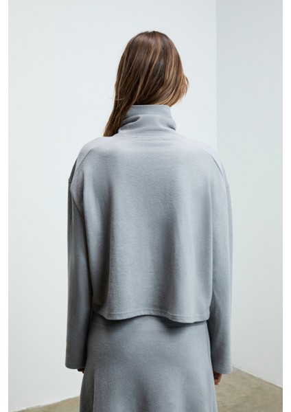 Ploruns Kadın Yumuşak ve Esnek Kumaşlı Balıkçı Yaka Gri Sweatshirt indirimleri