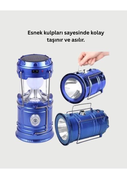 Şarj Edilebilir Güneş Enerjili Kızaklı Kamp Feneri – USB Çıkışlı Katlanabilir Dayanıkl� modelleri
