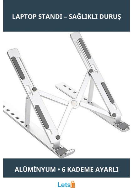 Ayarlanabilir Alüminyum Laptop Standı 6 Kademeli Ergonomik Tasarım