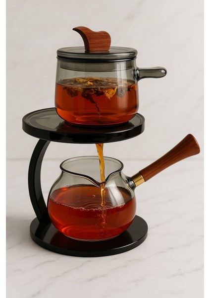 Akasya Saplı Otantik Borosilikat Cam Ikili Bitki Çayı Demliği Füme 350 ml fiyatları