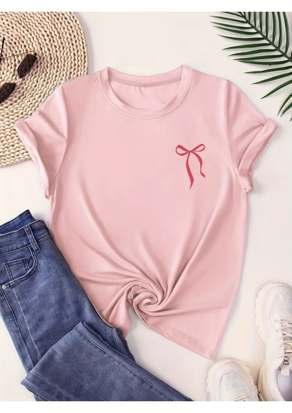 Kurdele Baskı Detaylı Kadın Oversize T-Shirt