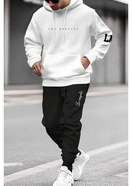 Los Angeles Baskılı Kol Detaylı Unisex Oversize Eşofman Takımı