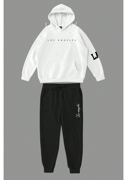 Los Angeles Baskılı Kol Detaylı Unisex Oversize Eşofman Takımı fırsatları