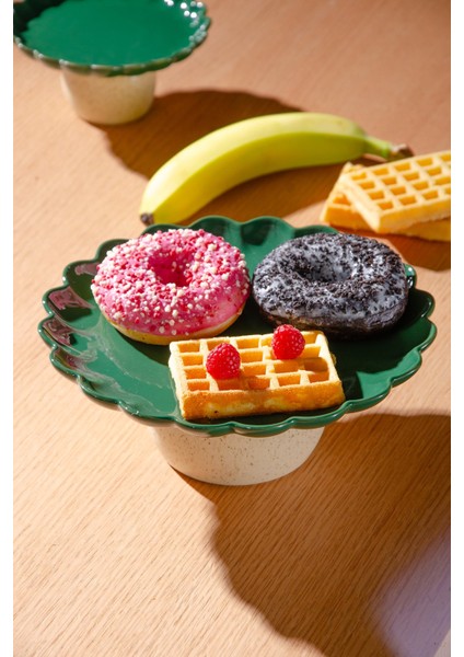 Fungo Ayaklı Pasta Kek Sunum Tabağı 23 cm | Yeşil