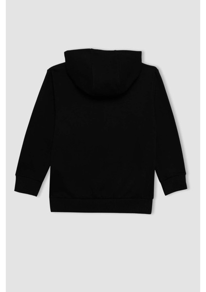 Erkek Çocuk Basic Düz Lacivert Kapüşonlu Cepli Fermuarlı Okul Hırkası