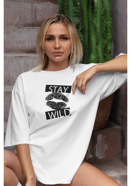 Stay Wild Baskılı Kadın Oversize T-Shirt fiyatları