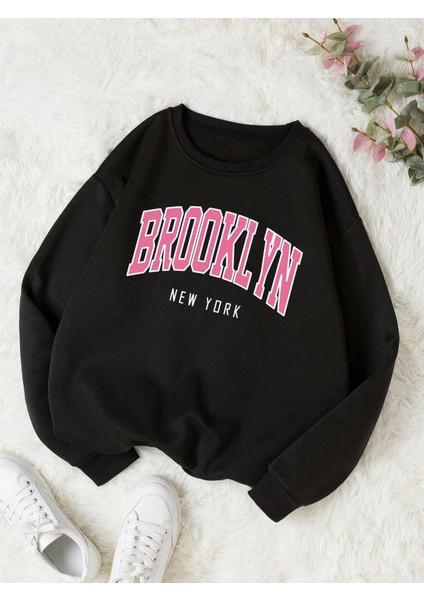 Brooklyn Baskılı Oversize Sweatshirt
