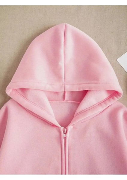 Pembe 3 Iplik Fermuarlı Kapüşonlu Hırka Ceket modelleri