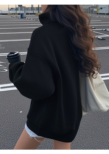 Kadın Cherry Love Baskılı Yarım Fermuarlı Dik Yaka Sweat fiyatları