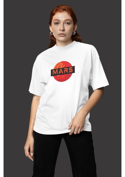 Mars Baskılı Kadın Oversize T-Shirt