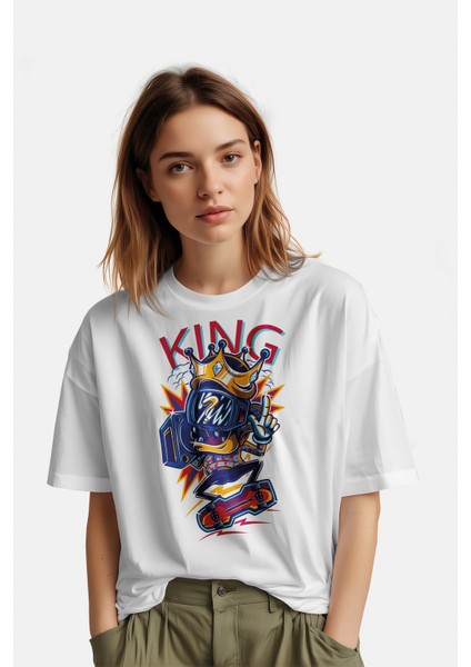 King Baskılı Oversize T-Shirt