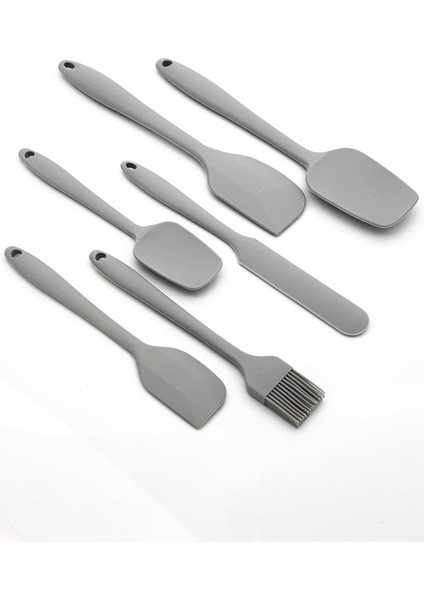 6'lı Silikon Mutfak Spatula Seti, Bpa Içermez, Yüksek Dayanıklı, Gri Renk, Hediye Soyacak ile