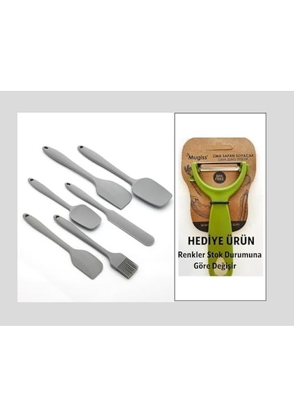 6'lı Silikon Mutfak Spatula Seti, Bpa Içermez, Yüksek Dayanıklı, Gri Renk, Hediye Soyacak ile modelleri