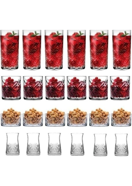 24 Parça Meşrubat Su - Çerezlik ve Çay Bardağı Seti Çeyizlik Seti 545BEST44498333322.