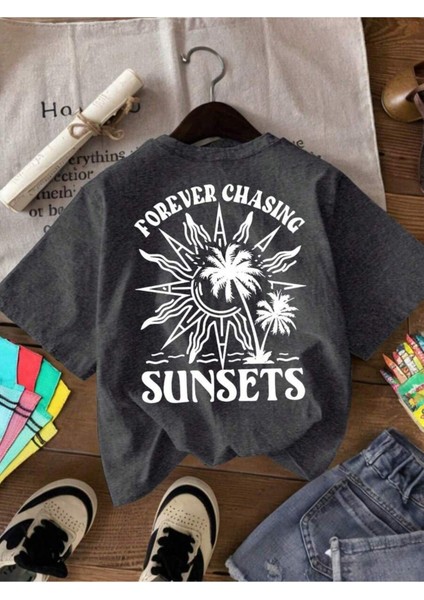 Kadın/erkek Sunsets Baskılı Oversize Pamuklu T-Shirt Tişört modelleri