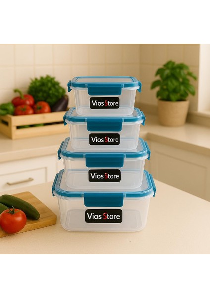 4 Lü Kilitli Saklama Kabı Seti - Sızdırmaz Kapaklı, Farklı Boy ve Renklerde, Bpa Içermez, Plastik Gıda Saklama Kutusu (2150 Ml- 1300 ml - 700 ml - 300 Ml) (Mavi) modelleri