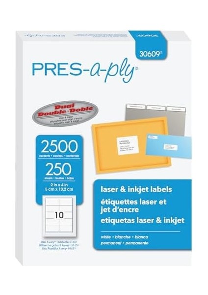 30609" Beyaz "etiket Baskı - Etiketten Baskı (Beyaz, Kağıt, Lazer, 2 x 4, 2500 Adet (S), 250 Yaprak) modelleri