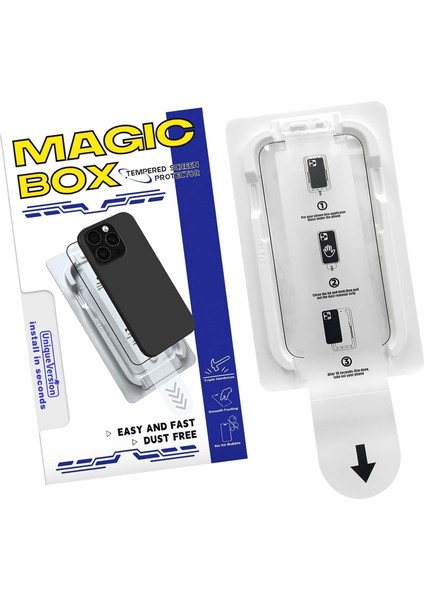 16 Pro Max Ekran Koruyucu Cam | Magıc-Box Tozsuz Hizalama Aparatı | Tam Kaplama 9h Kırılmaz & Çizilmez
