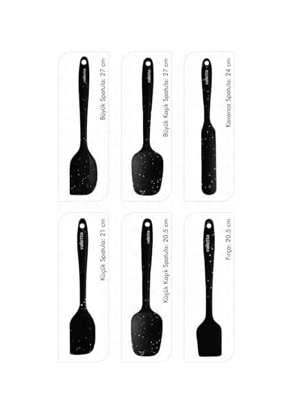 Valletta Drongo Dayanıklı Yanmaz Yapışmaz Silikon Spatula Seti 6 Parça Siyah Noktalı