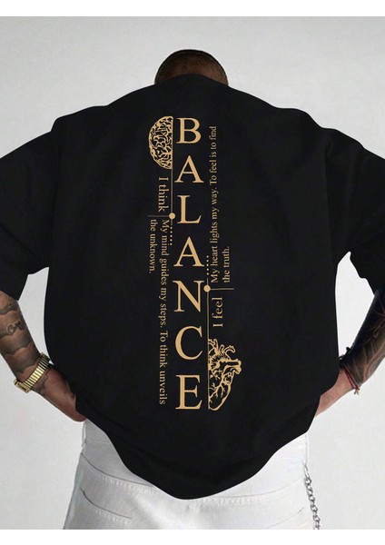 Erkek Oversize Balance Baskılı T-Shirt Rahat ve Şık Tasarım