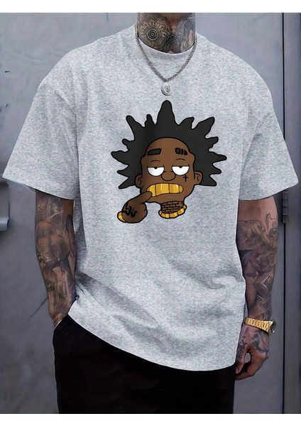 Altın Diş Baskılı Erkek Oversize T-Shirt