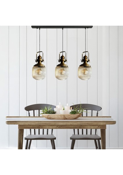 Mopa Üçlü Cam Bal Rengi Tekli Avize Eskitme Başlık Retro Sarkıt Lamba Restoran Salon Aydınlatma fiyatları