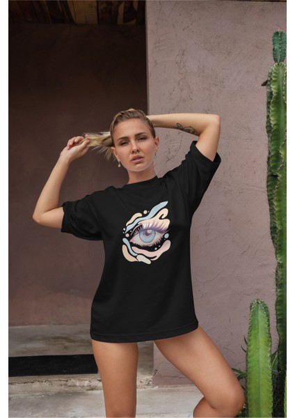 Göz Baskılı Oversize T-Shirt