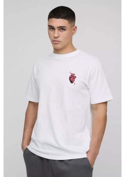 Oversize Erkek Sol Göğüs Kalp Baskılı Detaylı T-Shirt fiyatları