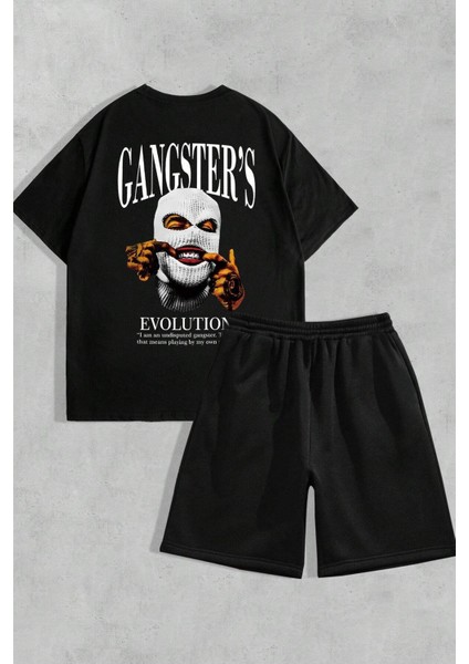 Erkek Siyah Şort-Tshirt Takım Gangster Sırt ve Ön Baskılı modelleri