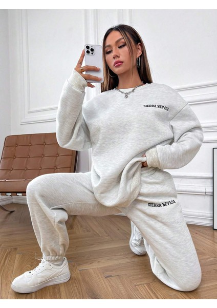 Sierra Nevada Baskılı Oversize Bisiklet Yaka Kadın Eşofman Takımı