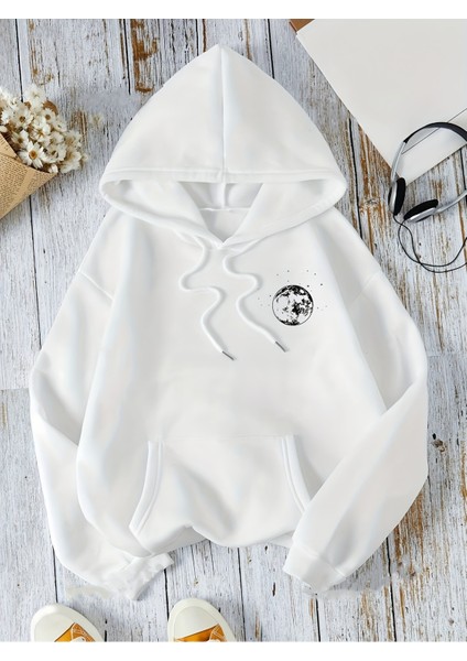 Unisex Kapüşonlu Gezegenler Baskılı Oversize Hoodie - Sokak Stili - Günlük Kombin fiyatları