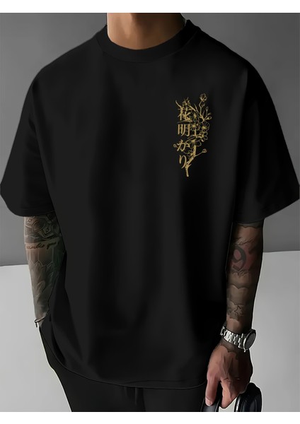Erkek Oversize Japon Kiraz Ağacı Baskılı T-Shirt Rahat ve Şık Tasarım indirimleri