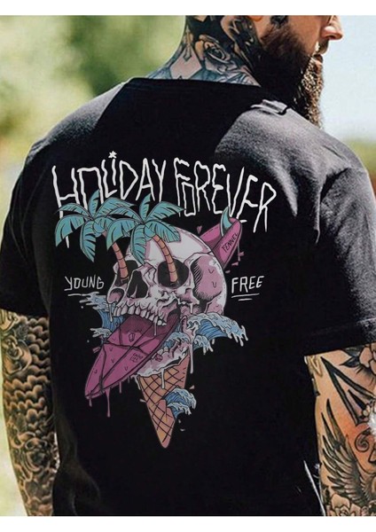 Holiday Forever Baskılı Erkek Oversize T-Shirt fırsatları