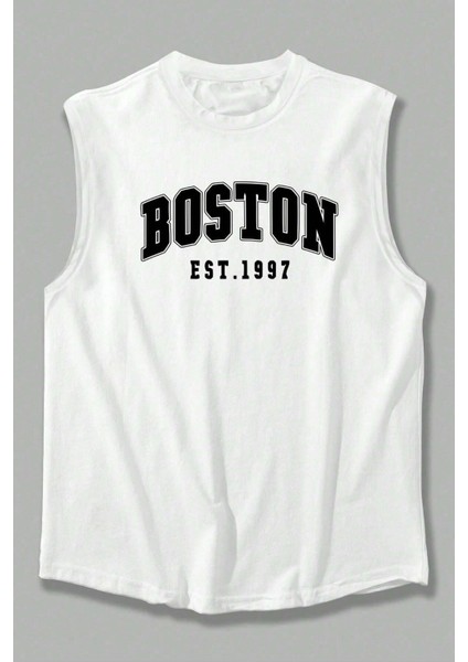 Boston Baskılı Erkek Oversize Kolsuz T-Shirt fırsatları
