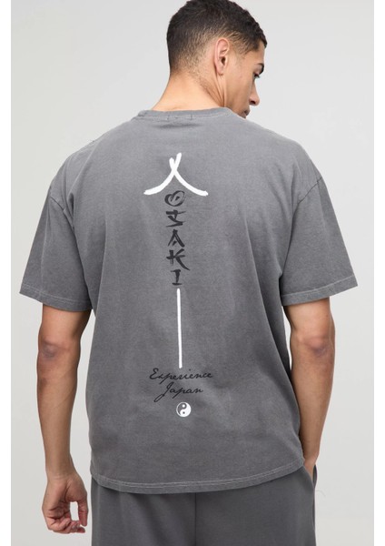 Osaka Ying-Yang Sırt Baskılı Oversize Erkek T-Shirt - Rahat ve Şık Tasarım