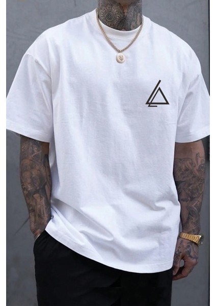 Geometrik Üçgen Baskılı Oversize T-Shirt