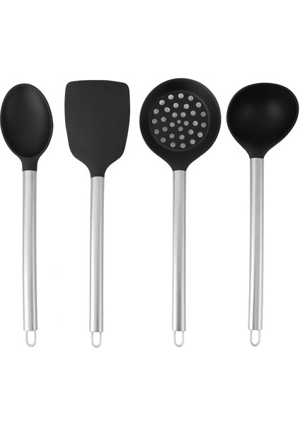 "4 Lü Silikon ve Paslanmaz Çelik Mutfak Seti - Dayanıklı Kepçe, Spatula, Kevgir ve Büyük Servis Kaşığı - Sağlam, Dayanıklı ve Şık Tasarım - Yemek Pişirme ve Servis Için Ideal Mutfak Gereçleri" fiyatları