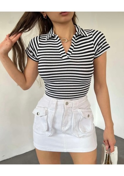 Polo Yaka Kaşkorse Kısa Kol Crop fiyatları