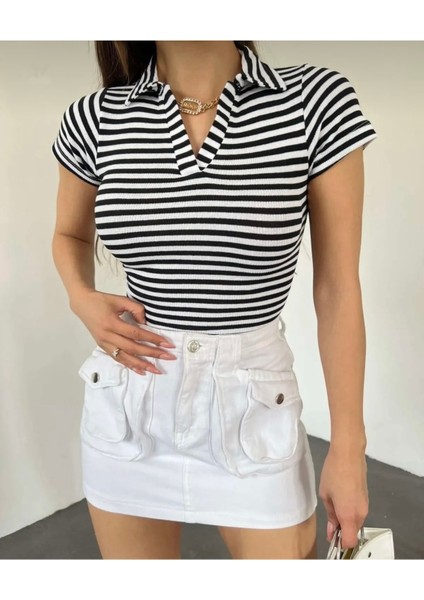Polo Yaka Kaşkorse Kısa Kol Crop modelleri
