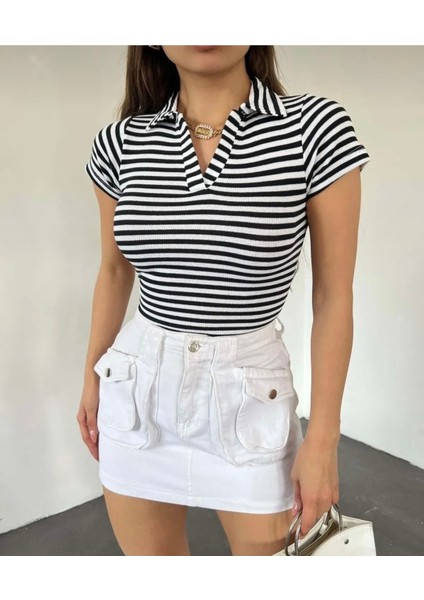 Polo Yaka Kaşkorse Kısa Kol Crop fırsatları