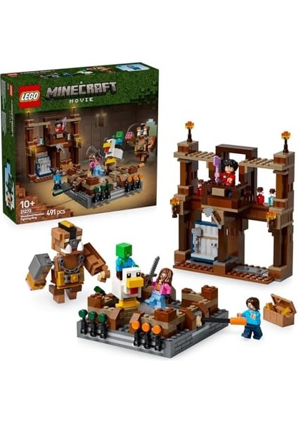 Minecraft Orman Malikanesi Dövüş Ringi 21272-10 Yaş Üzeri Kız ve Erkek Çocuklar Için Tavuk Jokey ve Duruşu Ayarlanabilir Büyük Domuz Minifigürleri Içeren Yaratıcı Oyuncak Yapım Seti (491 Parça)