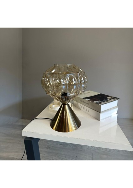 Şila Cam Bal Rengi Masa Lambası Dekoratif Masaüstü Aydınlatma Hol Abajur Yatak Odası Başucu Lamba