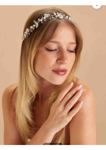 Incili Kristal Zarif Gelin Nişan Kına Söz Tesettür Tacı Aksesuar fiyatları