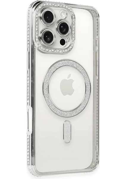 Buğz Newface Iphone 16 Pro Kılıf Joke Simli Magneticsafe Kılıf - Gümüş