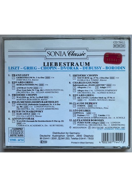 Liebestraum Liszt, Greig, Chopin, Dvora .... CD (Orijinal 1987 Dönem Baskı Cd) fiyatları