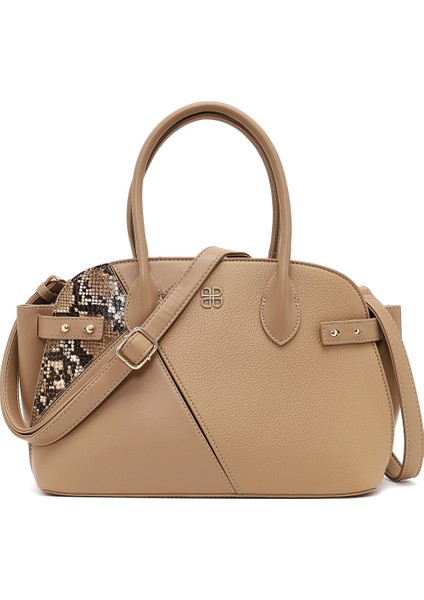 Kadın Bej Uzun Askılı Desenli Kol Çantası 25WBD285614