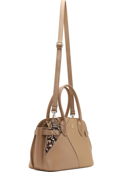 Kadın Bej Uzun Askılı Desenli Kol Çantası 25WBD285614