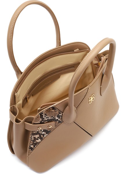 Kadın Bej Uzun Askılı Desenli Kol Çantası 25WBD285614