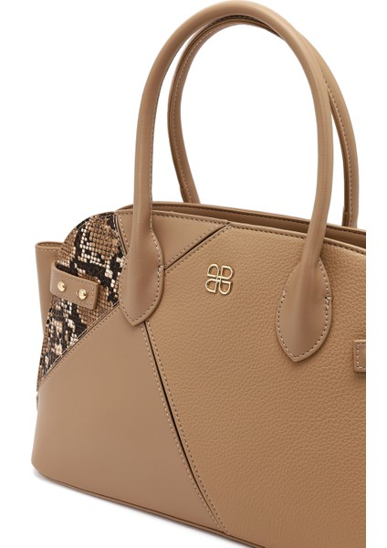 Kadın Bej Uzun Askılı Desenli Kol Çantası 25WBD285614